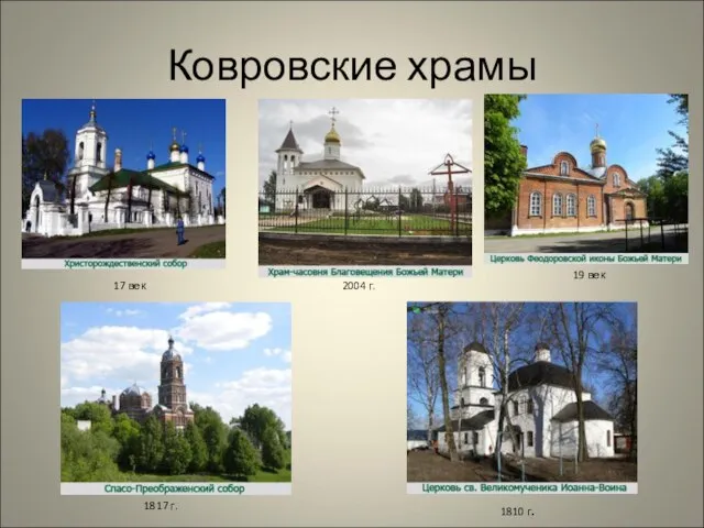 Ковровские храмы 17 век 1817 г. 2004 г. 19 век 1810 г.