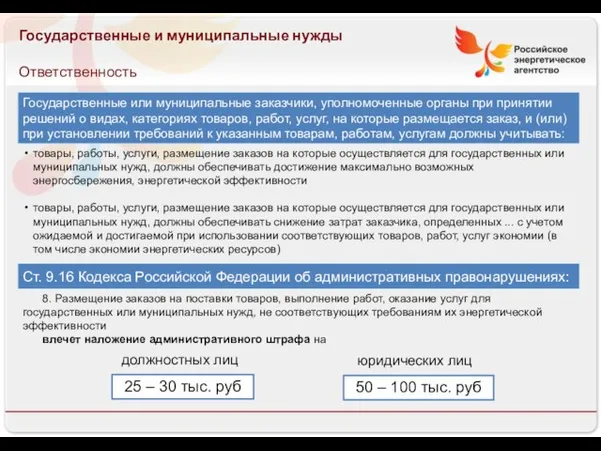 13.08.10 13.08.10 Государственные и муниципальные нужды Ответственность Ст. 9.16 Кодекса Российской Федерации