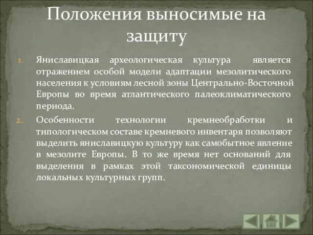 Яниславицкая археологическая культура является отражением особой модели адаптации мезолитического населения к условиям