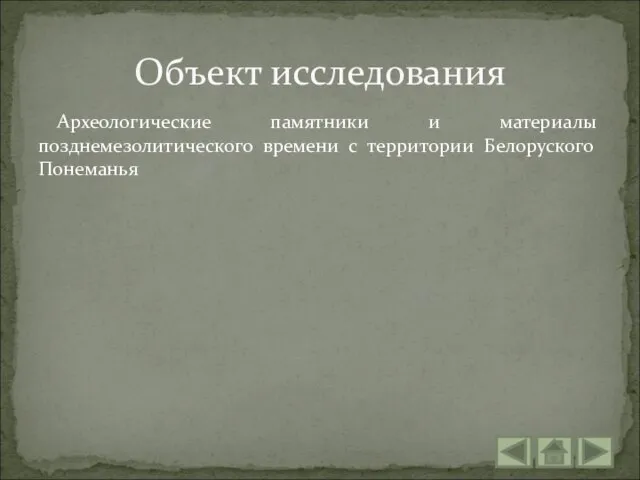 Археологические памятники и материалы позднемезолитического времени с территории Белоруского Понеманья Объект исследования