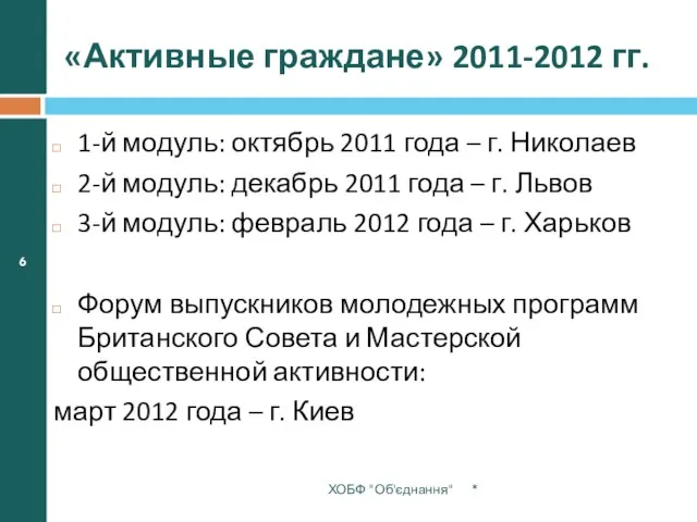 «Активные граждане» 2011-2012 гг. 1-й модуль: октябрь 2011 года – г. Николаев