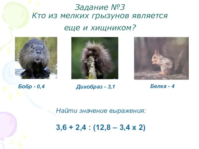 Задание №3 Кто из мелких грызунов является еще и хищником? Бобр -