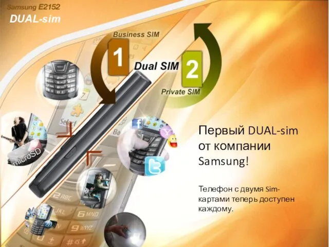 DUAL-sim Первый DUAL-sim от компании Samsung! Телефон с двумя Sim-картами теперь доступен каждому.