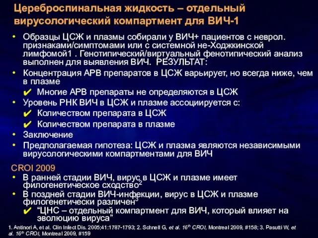 Образцы ЦСЖ и плазмы собирали у ВИЧ+ пациентов с неврол. признаками/симптомами или