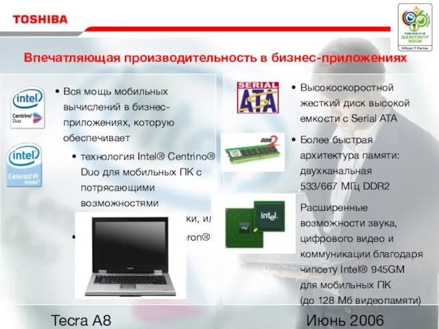 Июнь 2006 Tecra A8 Впечатляющая производительность в бизнес-приложениях Вся мощь мобильных вычислений