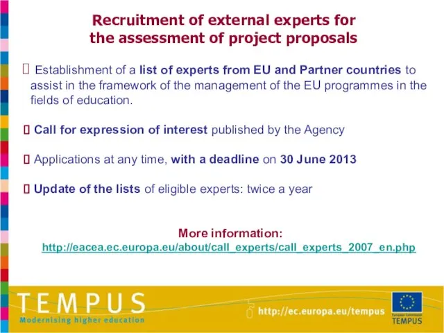 Establishment of a list of experts from EU and Partner countries to