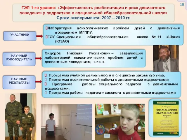 ГЭП 1-го уровня: «Эффективность реабилитации и риск девиантного поведения у подростков в