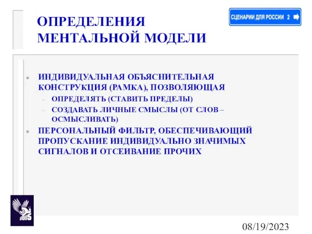 08/19/2023 ОПРЕДЕЛЕНИЯ МЕНТАЛЬНОЙ МОДЕЛИ ИНДИВИДУАЛЬНАЯ ОБЪЯСНИТЕЛЬНАЯ КОНСТРУКЦИЯ (РАМКА), ПОЗВОЛЯЮЩАЯ ОПРЕДЕЛЯТЬ (СТАВИТЬ ПРЕДЕЛЫ)