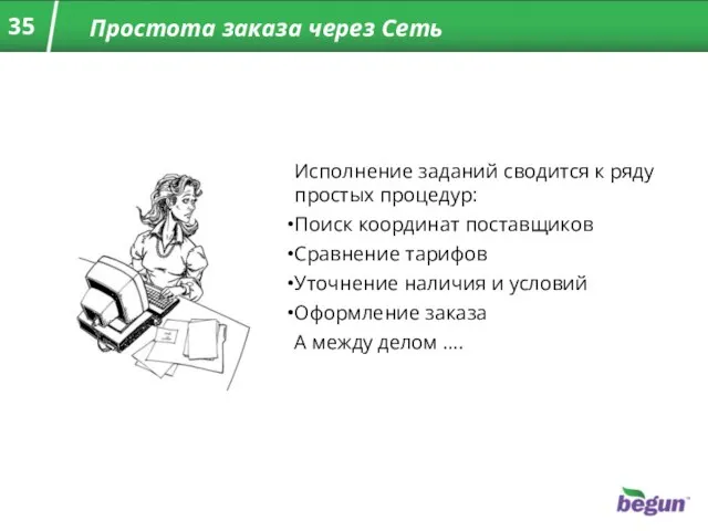 Простота заказа через Сеть Исполнение заданий сводится к ряду простых процедур: Поиск