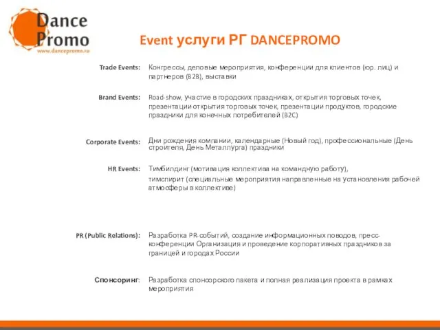 Event услуги РГ DANCEPROMO