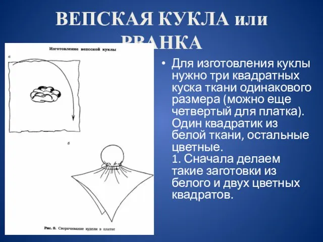 ВЕПСКАЯ КУКЛА или РВАНКА Для изготовления куклы нужно три квадратных куска ткани