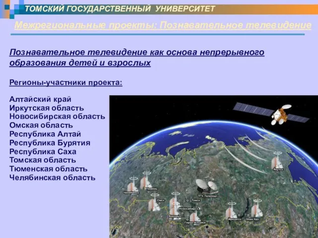 Межрегиональные проекты: Познавательное телевидение ТОМСКИЙ ГОСУДАРСТВЕННЫЙ УНИВЕРСИТЕТ Познавательное телевидение как основа непрерывного