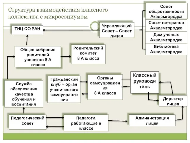 Органы самоуправления 8 А класса Классный руководитель Родительский комитет 8 А класса