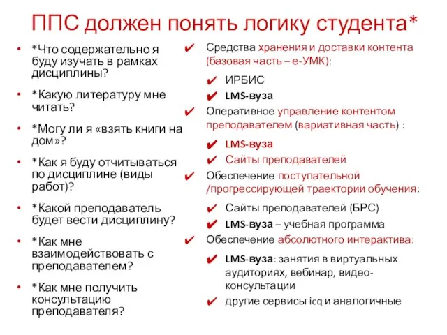 ППС должен понять логику студента* *Что содержательно я буду изучать в рамках