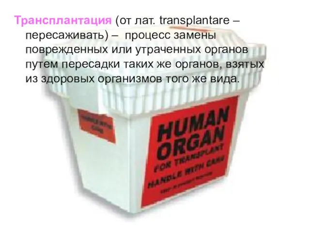 Трансплантация (от лат. transplantare – пересаживать) – процесс замены поврежденных или утраченных