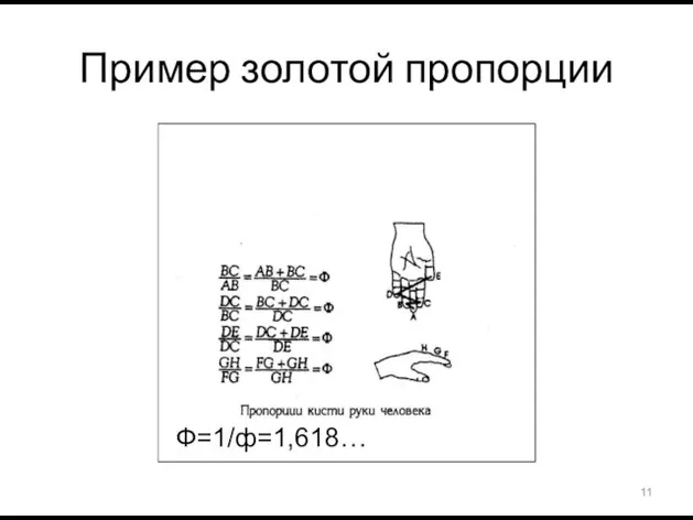 Пример золотой пропорции Ф=1/ф=1,618…