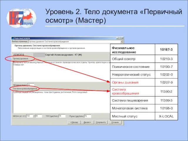 Уровень 2. Тело документа «Первичный осмотр» (Мастер)