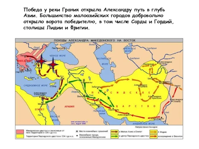 Победа у реки Граник открыла Александру путь в глубь Азии. Большинство малоазийских