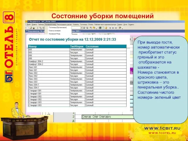 При выезде гостя, номер автоматически приобретает статус грязный и это отображается на