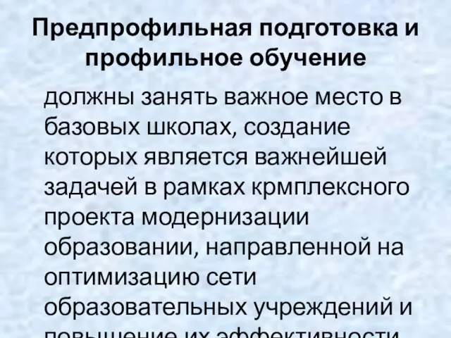 Предпрофильная подготовка и профильное обучение должны занять важное место в базовых школах,