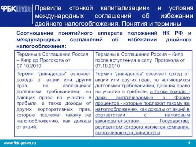 Правила «тонкой капитализации» и условия международных соглашений об избежании двойного налогообложения. Понятия