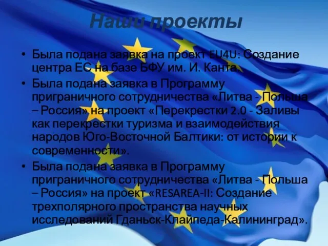 Наши проекты Была подана заявка на проект EU4U: Создание центра ЕС на