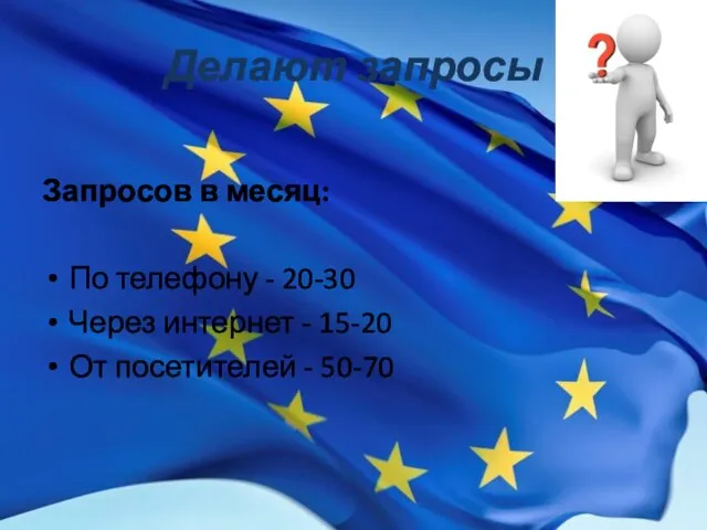 Делают запросы Запросов в месяц: По телефону - 20-30 Через интернет -