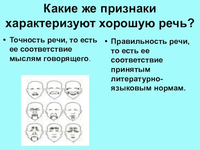 Какие же признаки характеризуют хорошую речь? Точность речи, то есть ее соответствие