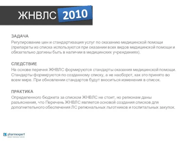 ЗАДАЧА Регулирование цен и стандартизация услуг по оказанию медицинской помощи (препараты из