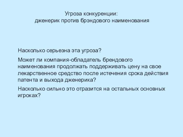 Угроза конкуренции: дженерик против брэндового наименования Насколько серьезна эта угроза? Может ли