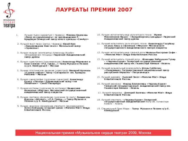 ЛАУРЕАТЫ ПРЕМИИ 2007 Лучшая пьеса (драматург / перевод) -Михаил Бартенев «Вино из