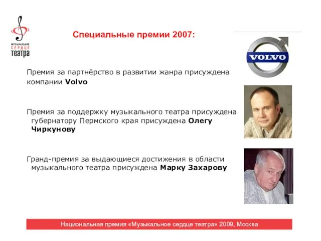 Премия за партнёрство в развитии жанра присуждена компании Volvo Премия за поддержку