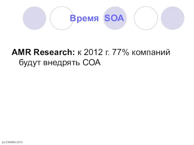 Время SOA AMR Research: к 2012 г. 77% компаний будут внедрять СОА (c) CNEWS 2010