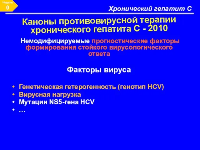 Хронический гепатит С Каноны противовирусной терапии хронического гепатита С - 2010 Немодифицируемые