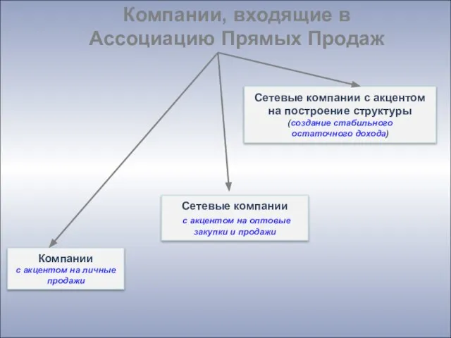 Компании, входящие в Ассоциацию Прямых Продаж Компании с акцентом на личные продажи