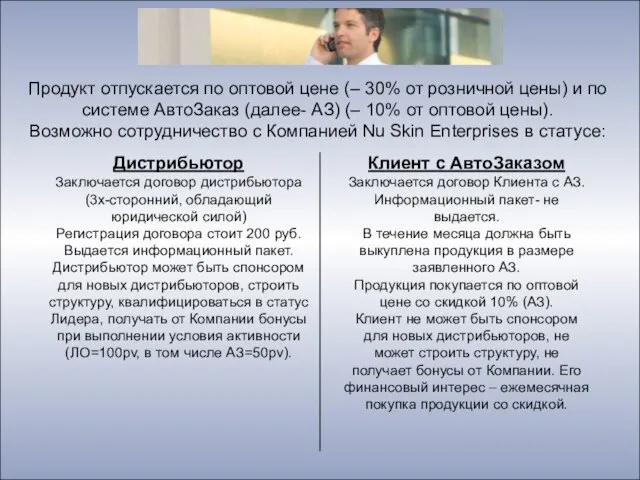 Продукт отпускается по оптовой цене (– 30% от розничной цены) и по