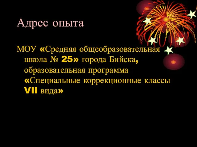 Адрес опыта МОУ «Средняя общеобразовательная школа № 25» города Бийска, образовательная программа