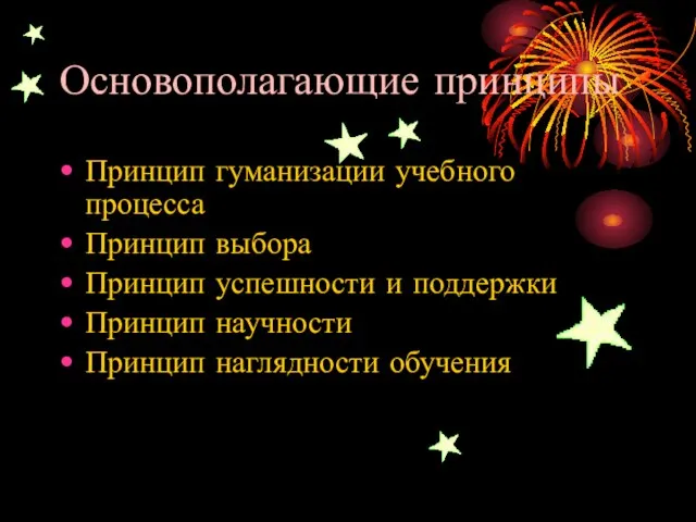 Основополагающие принципы Принцип гуманизации учебного процесса Принцип выбора Принцип успешности и поддержки