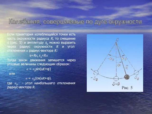 Если траектория колеблющейся точки есть часть окружности радиуса R, то смещение s