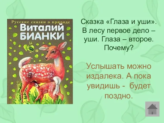 Сказка «Глаза и уши». В лесу первое дело – уши. Глаза –