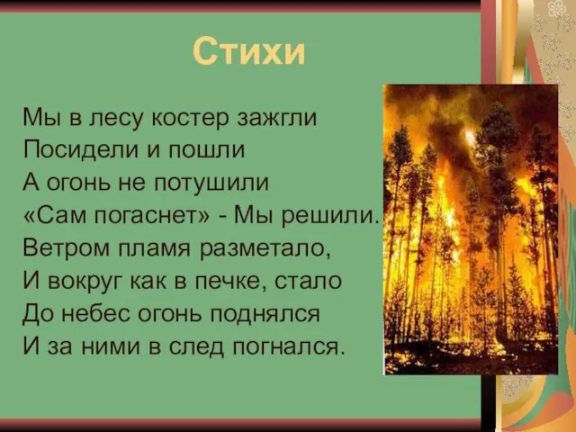 Стихи Мы в лесу костер зажгли Посидели и пошли А огонь не