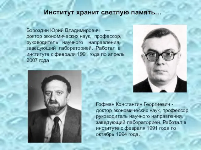 Институт хранит светлую память… Бороздин Юрий Владимирович — доктор экономических наук, профессор,