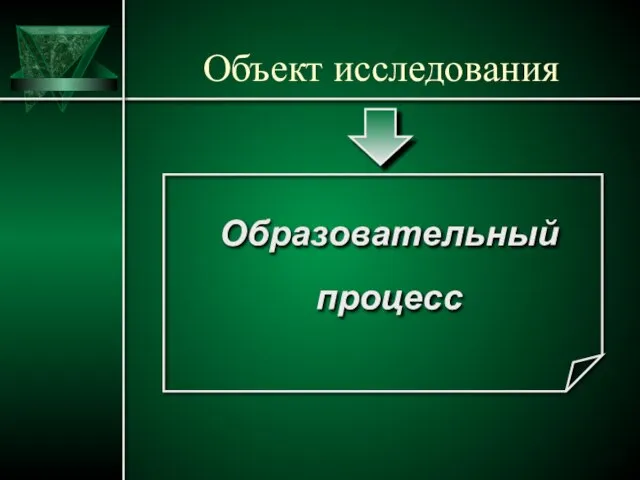 Объект исследования Образовательный процесс