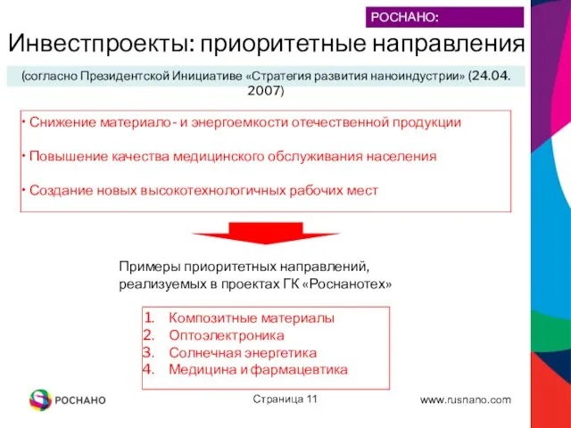 Страница (согласно Президентской Инициативе «Стратегия развития наноиндустрии» (24.04. 2007) Снижение материало- и