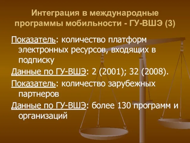 Интеграция в международные программы мобильности - ГУ-ВШЭ (3) Показатель: количество платформ электронных