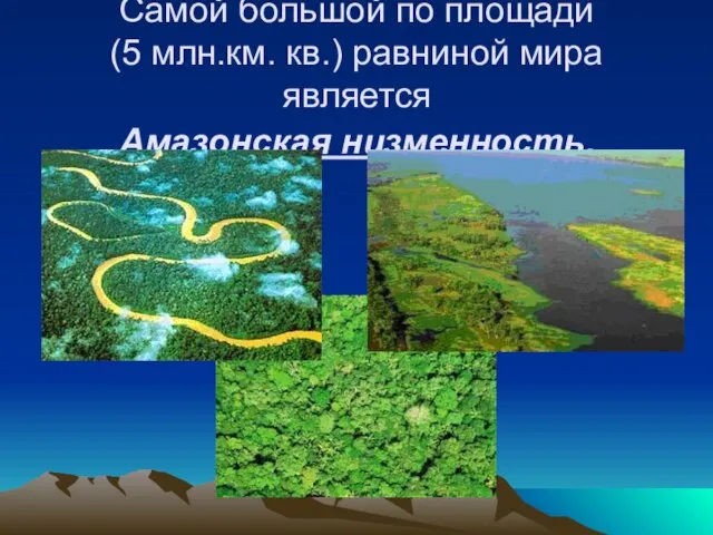 Самой большой по площади (5 млн.км. кв.) равниной мира является Амазонская низменность.