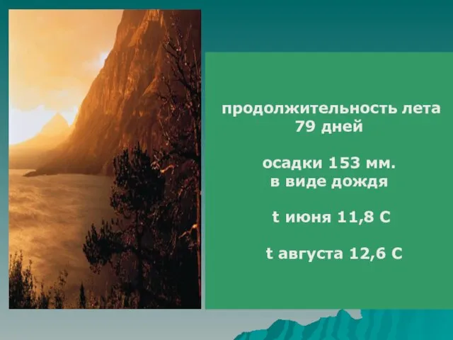 продолжительность лета 79 дней осадки 153 мм. в виде дождя t июня