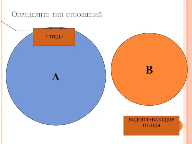 Определите тип отношений А В ПТИЦЫ ВОДОПЛАВАЮЩИЕ ПТИЦЫ