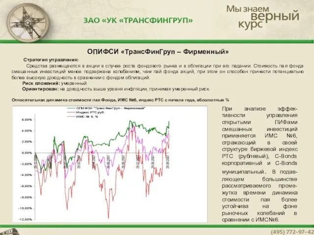 ОПИФСИ «ТрансФинГруп – Фирменный» Стратегия управления: Средства размещаются в акции в случае