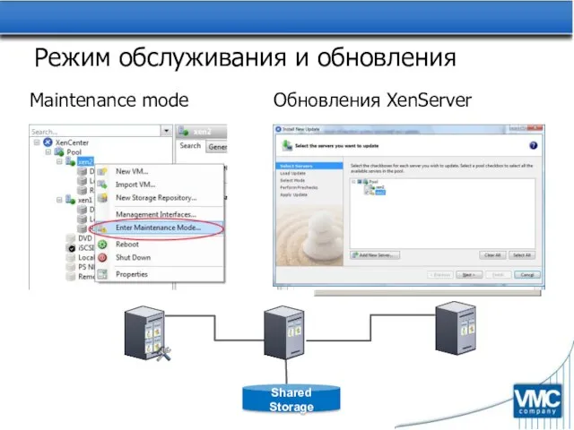 Режим обслуживания и обновления Maintenance mode Обновления XenServer Shared Storage